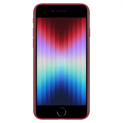 Front. Apple - iPhone SE (3rd Gen) A2595 (Fully Unlocked) 128GB w/ Pre-Installed Tempered Glass - Red.