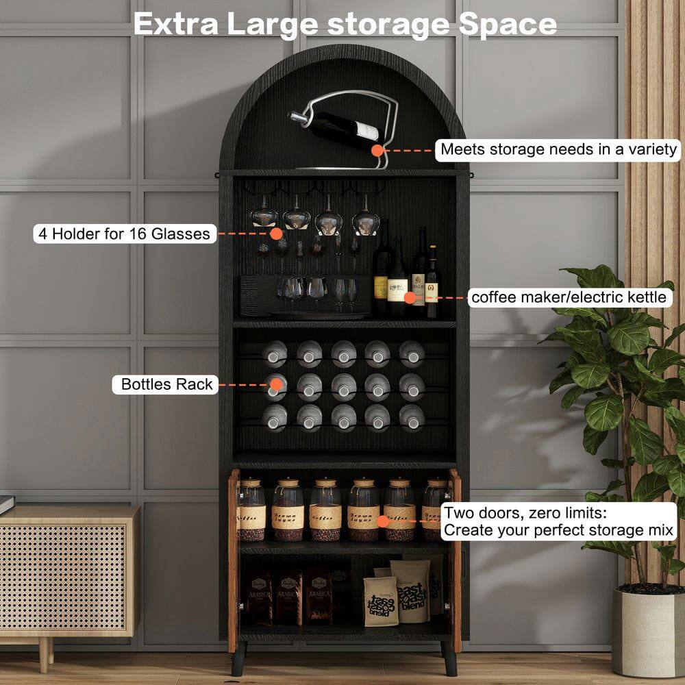 Extra Large storage Space

- Meets storage needs in a variety
- 4 Holder for 16 Glasses
- Bottles Rack
- coffee maker/electric kettle
- Two doors, zero limits: Create your perfect storage mix
