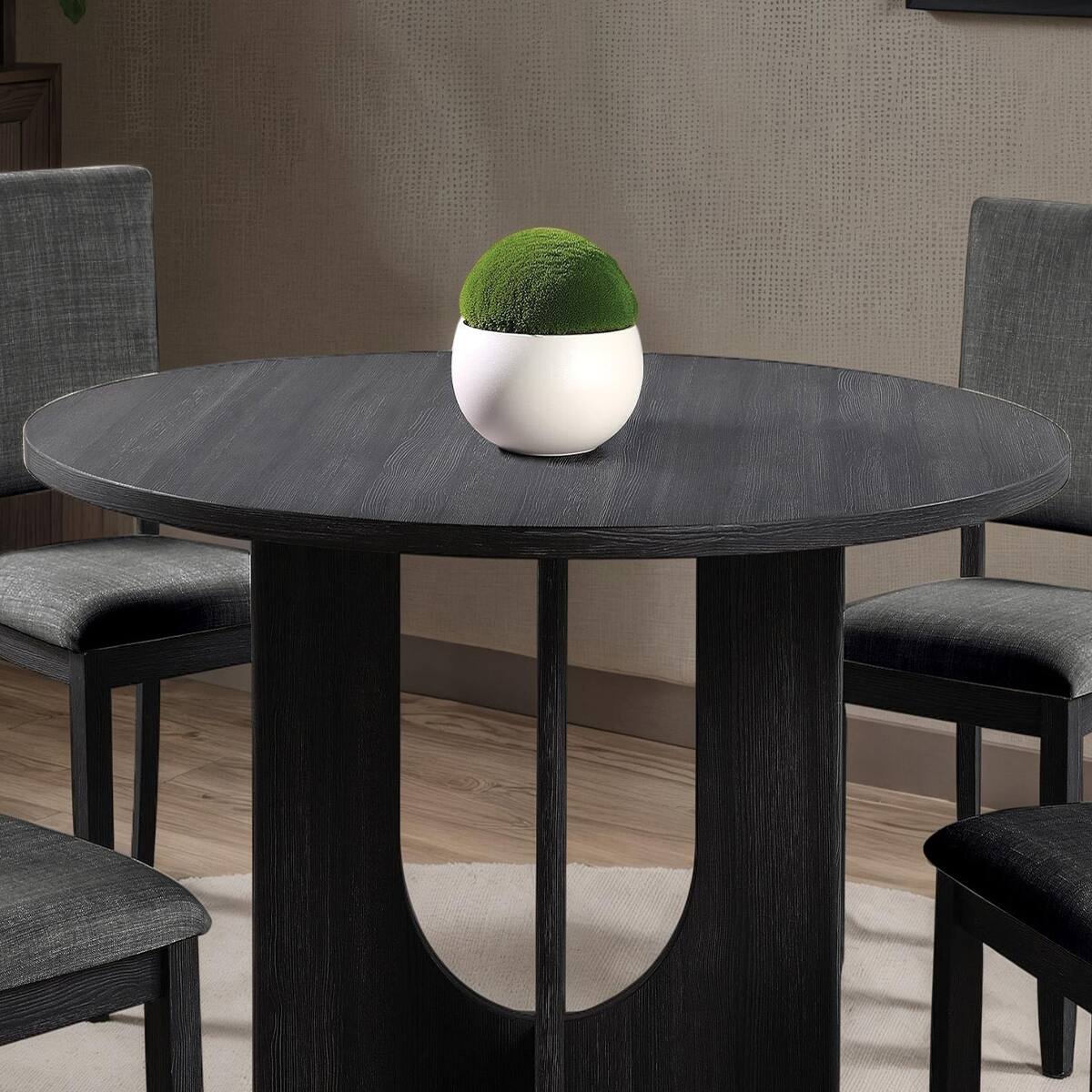 Back. Loheer - Loheer Round Dining Table, Dark Gray U-Shaped Pedestal Base, 47-Inch Tabletop - Dark Gray.