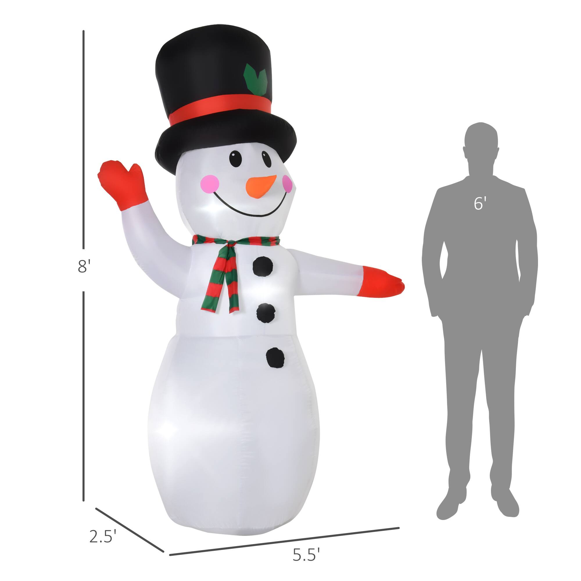 Alt View 2. Homcom - 8’ Christmas Inflatables Outdoor Snowman, Blow-Up Yard Decor with LED Lights - White.