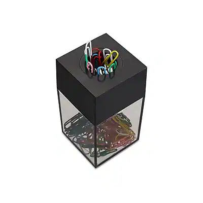 Front. Staples - Magnetic Paper Clip Dispenser, Clear/Black - Black/Clear.