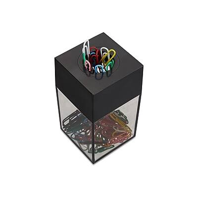 Front. Staples - Magnetic Paper Clip Dispenser, Clear/Black  - Black/Clear.