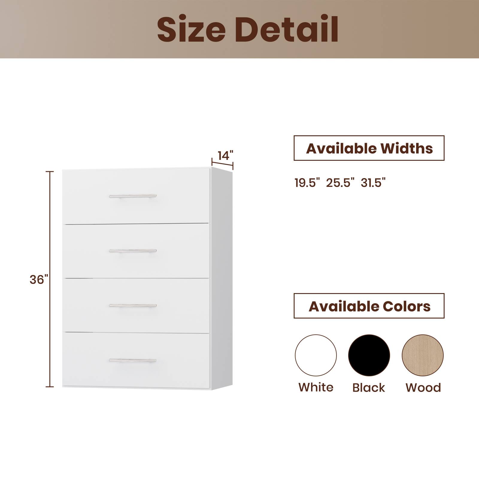 LOVMOR 25.5 in White 4 Drawer Short Tower Closet Unit