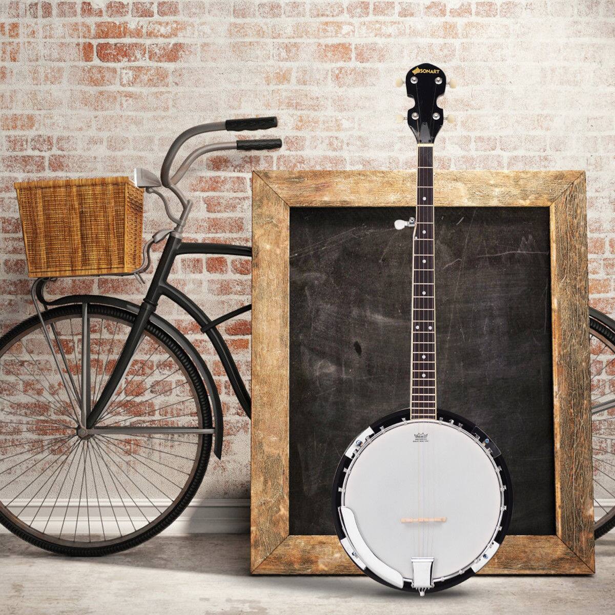 Alt View 3. Costway - Costway Sonart 5 String Geared Tunable Banjo 24 Brackets Closed Back Remo Head w/ Case - Black.