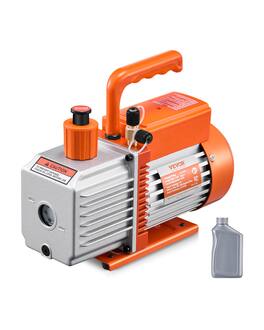 VEVOR - Vacuum Pump, 6 CFM, HVAC 2 Stage Rotary Vane Vacuum Pump, for R134a R22 R410a Systems, Auto AC Vacuum Pump Kit - Orange;Silver