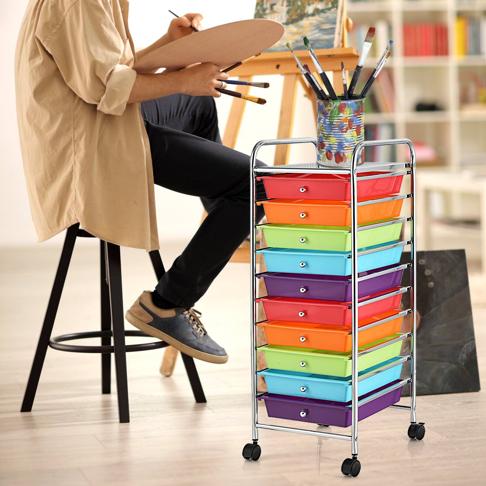 Alt View 9. Costway - 10 Drawer Rolling Storage Cart Scrapbook Paper Office School Organizer - Multicolor.