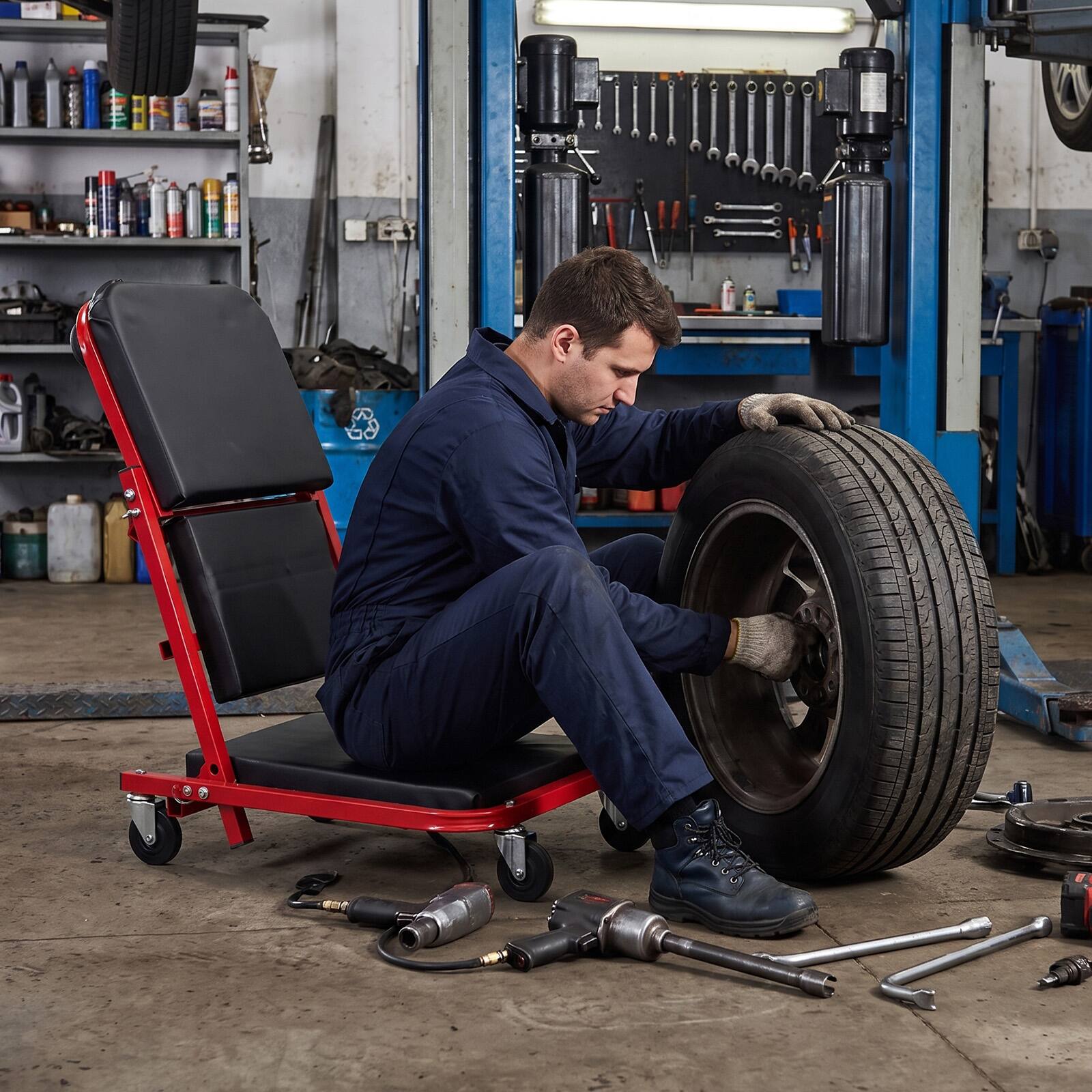 Alt View 3. Costway - Costway 36" 3-in-1 Folding Mechanic Creeper Convertible Rolling Mechanic Stool - Black+Red.