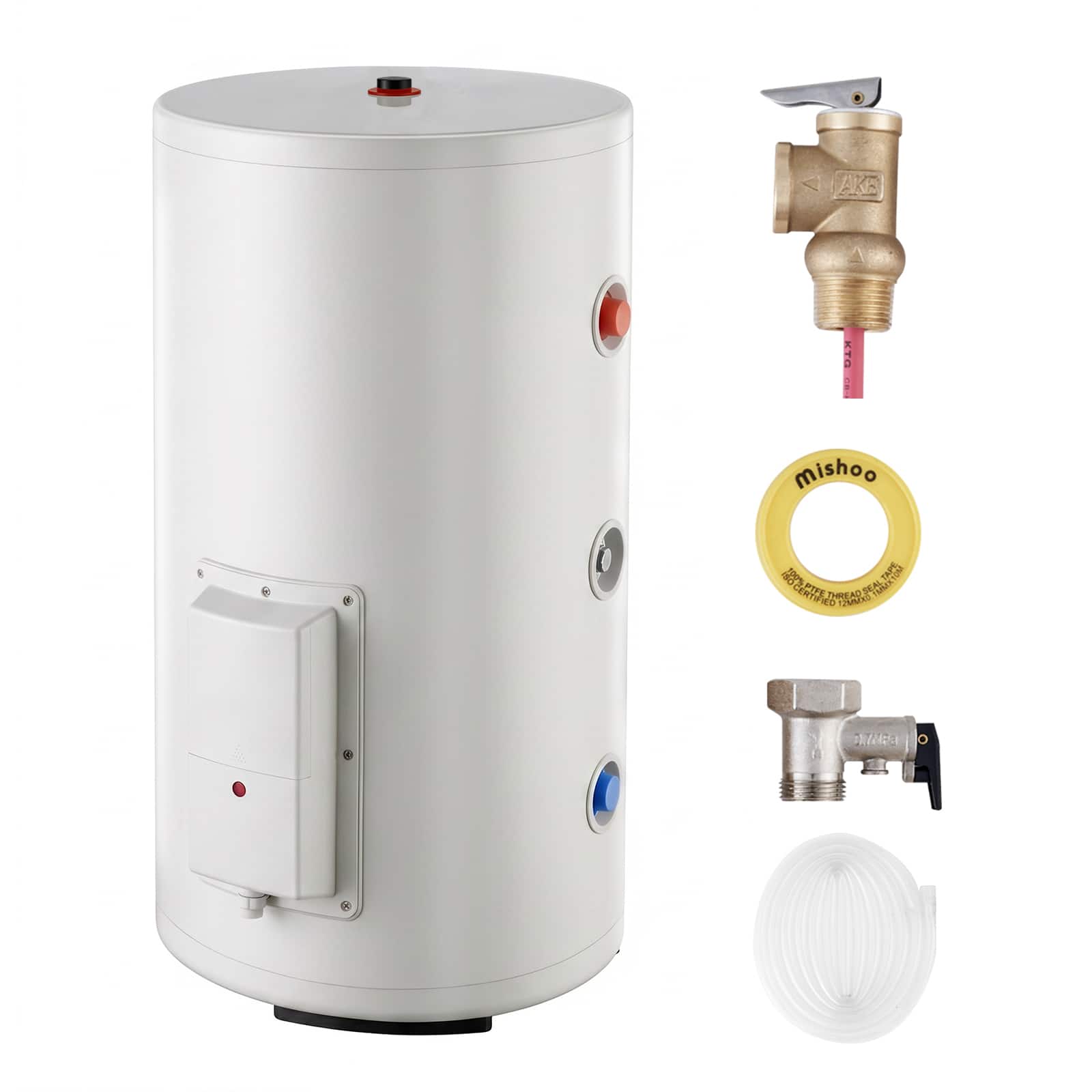 VEVOR - 12 Gallon Electric Tank Water Heater, 1600W Point-of-Use Hot Water Heater with LED Display, Knob Control, Side Outlet - White