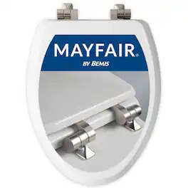 Amber Sporting Goods - Mayfair Bennett Toilet Seat with Brushed Nickel Hinges, Slow Close Wood Seat, Secure Metal Hinges, Easy Install, Elon - White