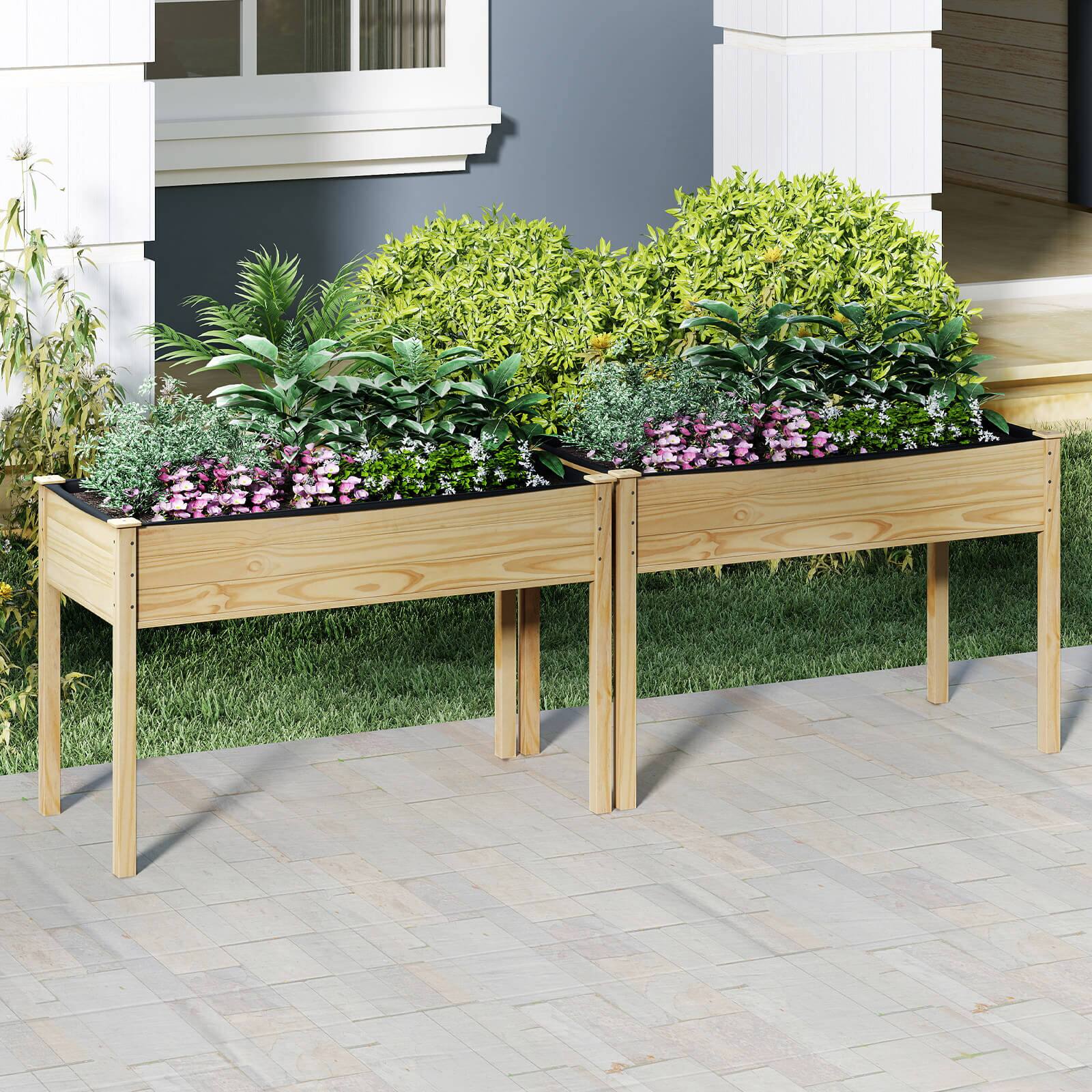 Alt View 1. Costway - Costway 2PCS Wooden Raised Garden Bed w/Legs Liner Drainage Holes Large Planter Box - Natural.