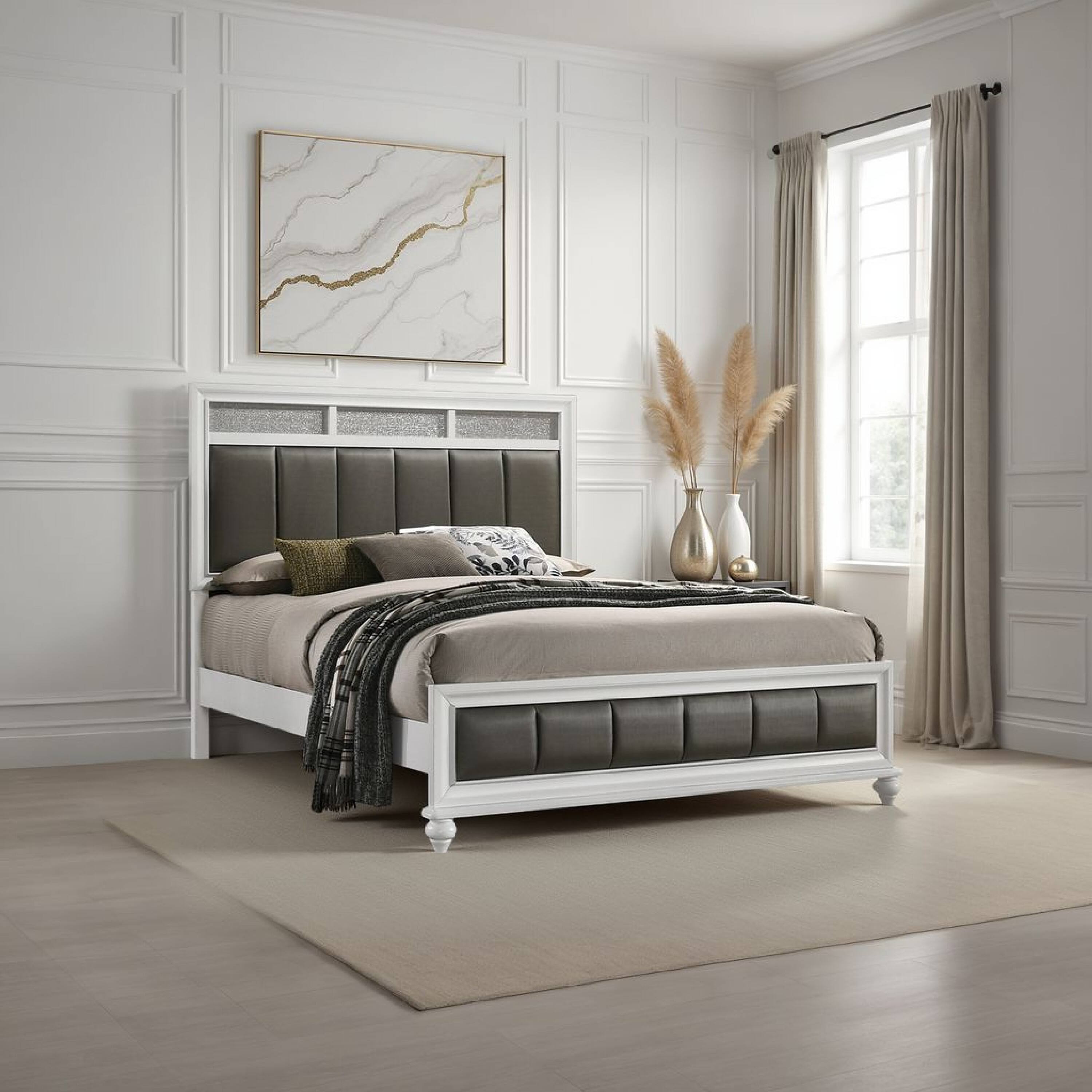 Alt View 5. Manhattan Lane - Dini Queen Panel Bed, Glitter Headboard, Channeled Metallic Gray Upholstery - Gray.
