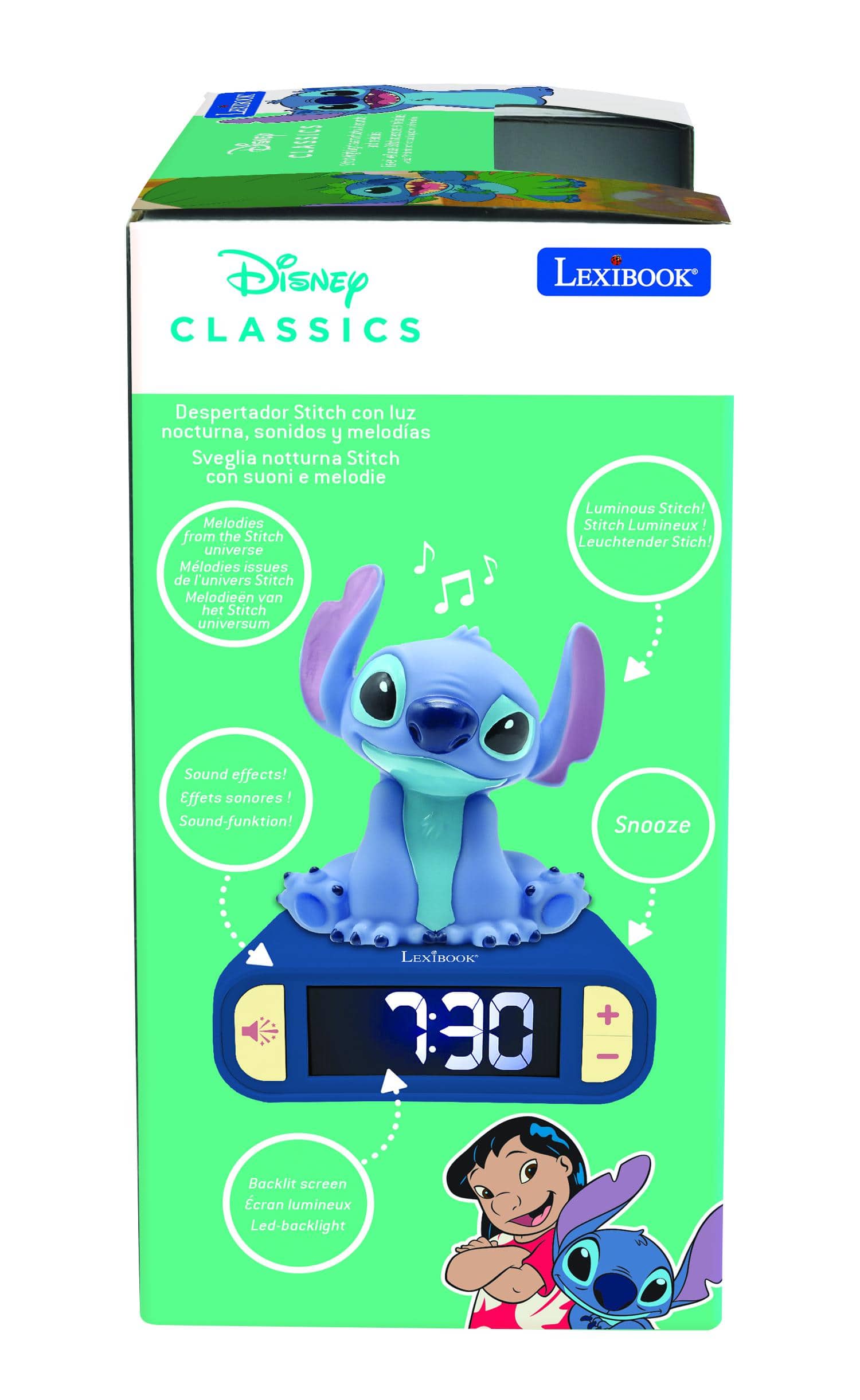 Lexibook Disney Stitch Digital Alarm Clock with 3D Night Light
