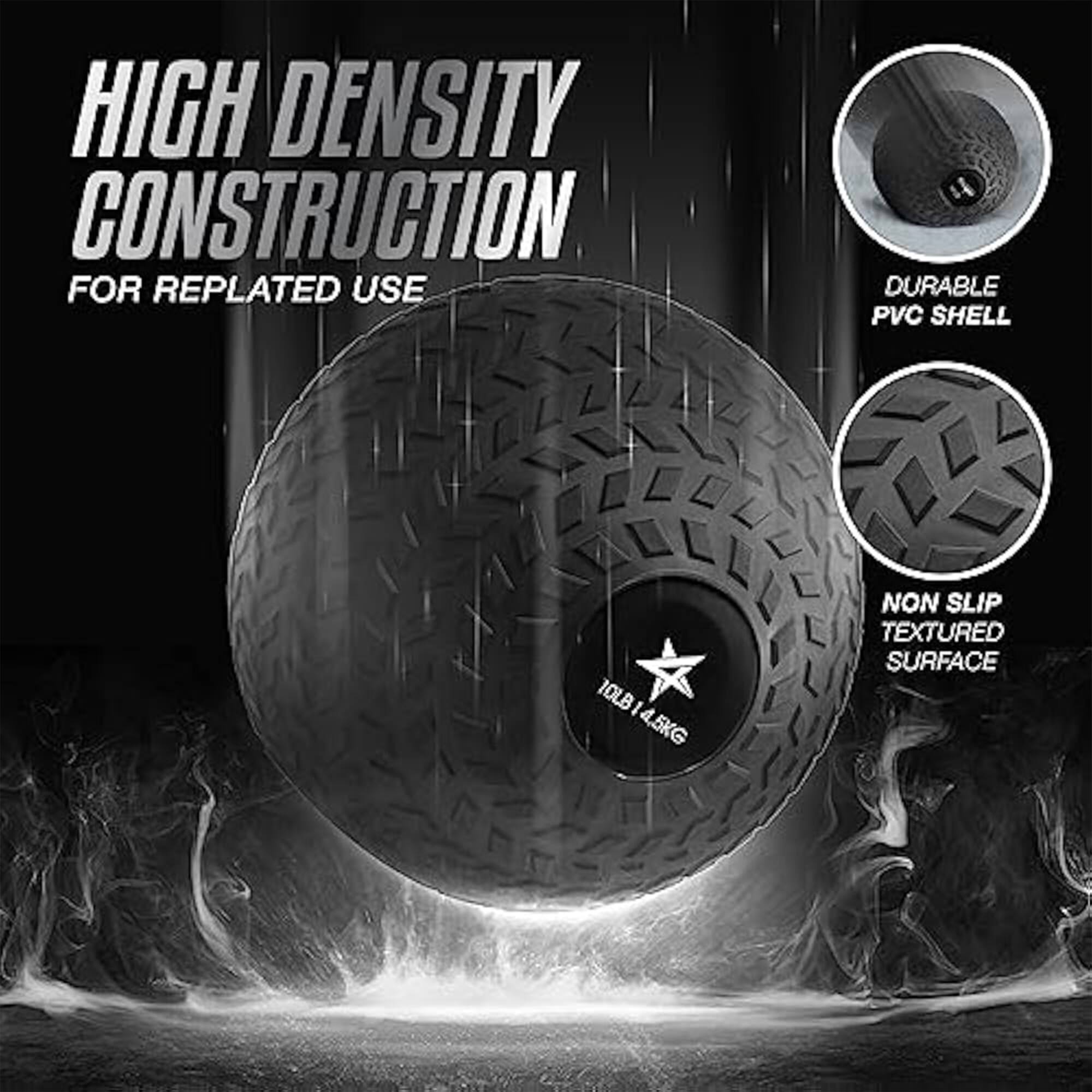 HIGH DENSITY CONSTRUCTION FOR REPLATED USE  
4 DURABLE PVC SHELL  
10LB / 4.5KG  
NON SLIP TEXTURED SURFACE
