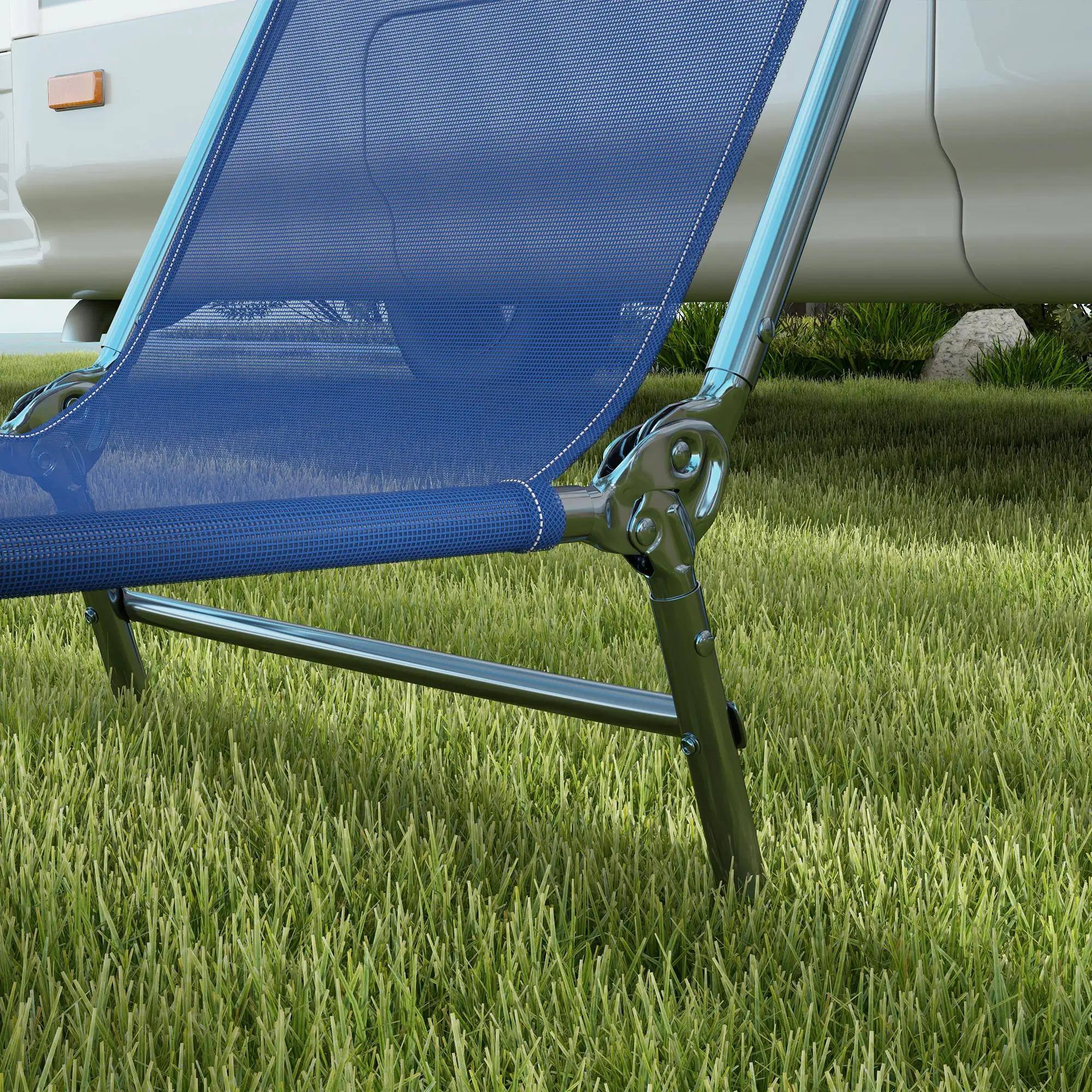 Alt View 2. Resenkos - ResenKos 2-Piece Foldable Premium Chaise Lounge Chairs , Reclining Sunbeds With Breathable Mesh Seating, Dark Blue - Dark Blue.