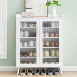 Jojoka - 5-Tier Shoe Cabinet with Glass Front Doors, Durable Storage Organizer Featuring Reinforced Support Legs - White