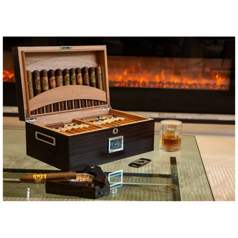 Left. Prestige - Rockefeller Humidor - Solid Hardwood Ebony Matte Finish.