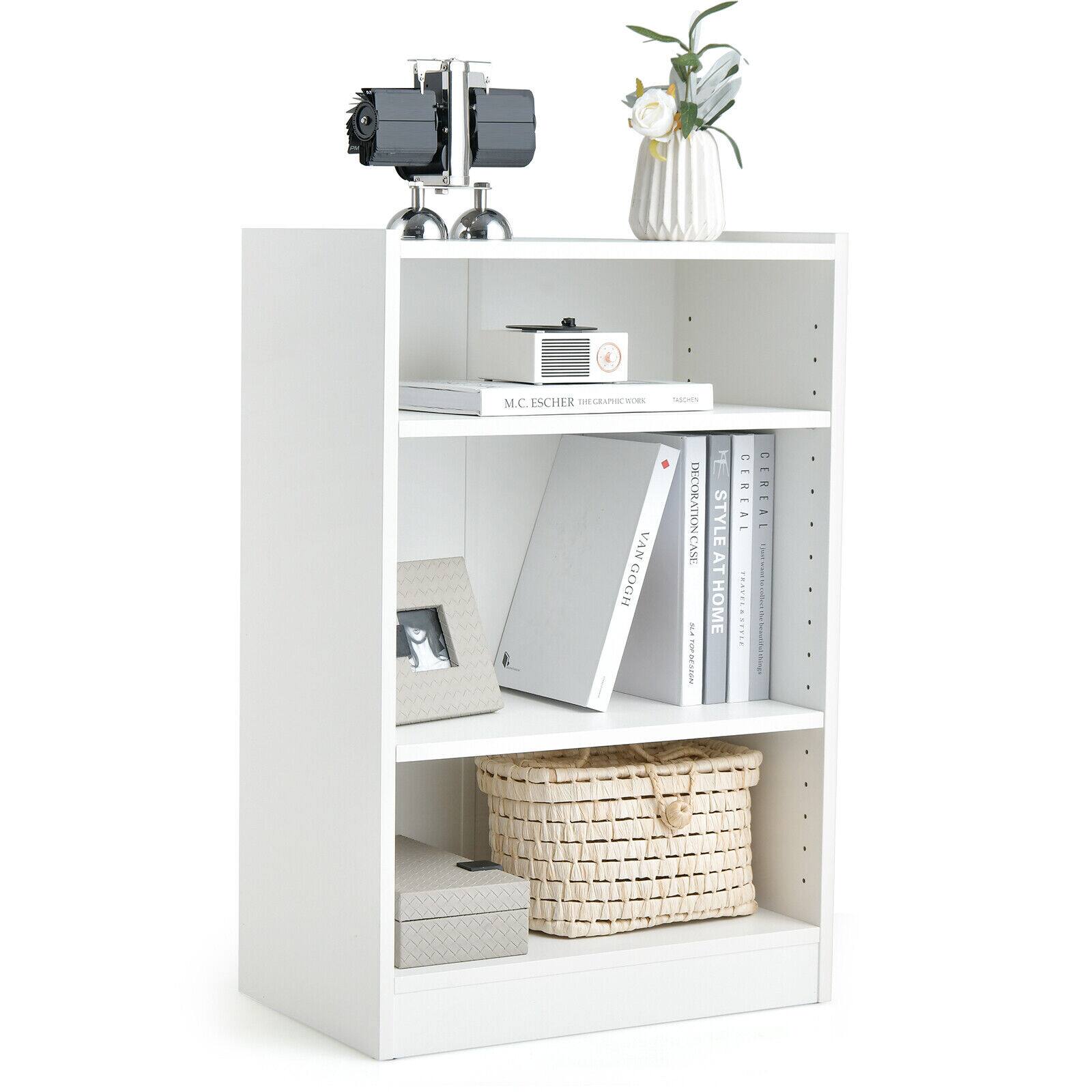 Ecooso - 3-Tier Bookcase Open Display Rack Cabinet with Adjustable Shelves - White