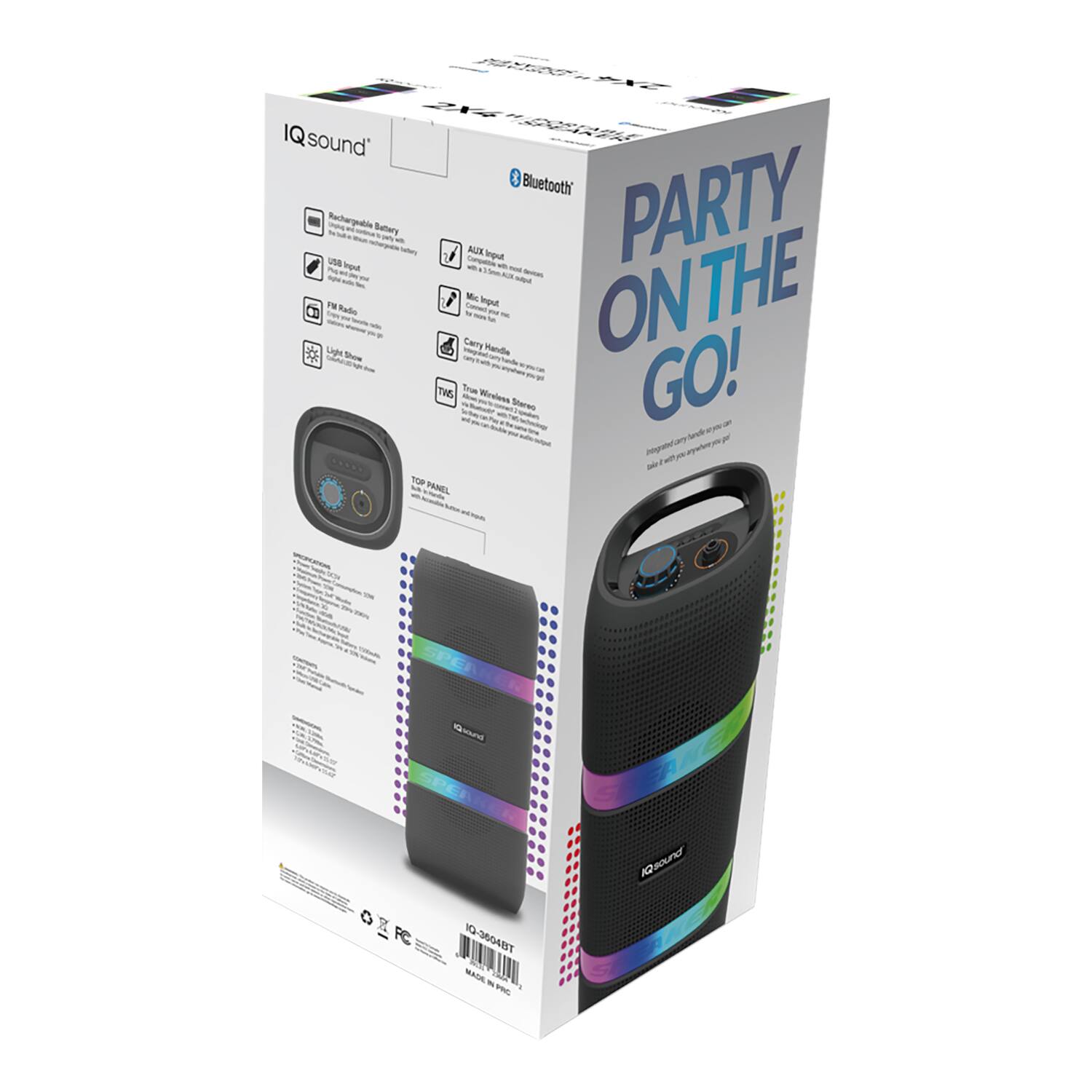 IQsound 0E 3 Bluetooth Rechargeable US Battery B Input PARTY - a1 - THE - , Me Input Lge Rado Show d Carry - Ce - Mande M - ON - fade TMt Trum Wirdloss Sieres - - GO! du - - - T5  PAIMEL SPEAKER Al 1sound K2 1 304ST MACA - III -
