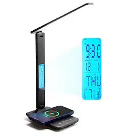 Dazzed Corner - LED Desk Lamp with 15W Wireless Charger, Digital Alarm Clock - Black