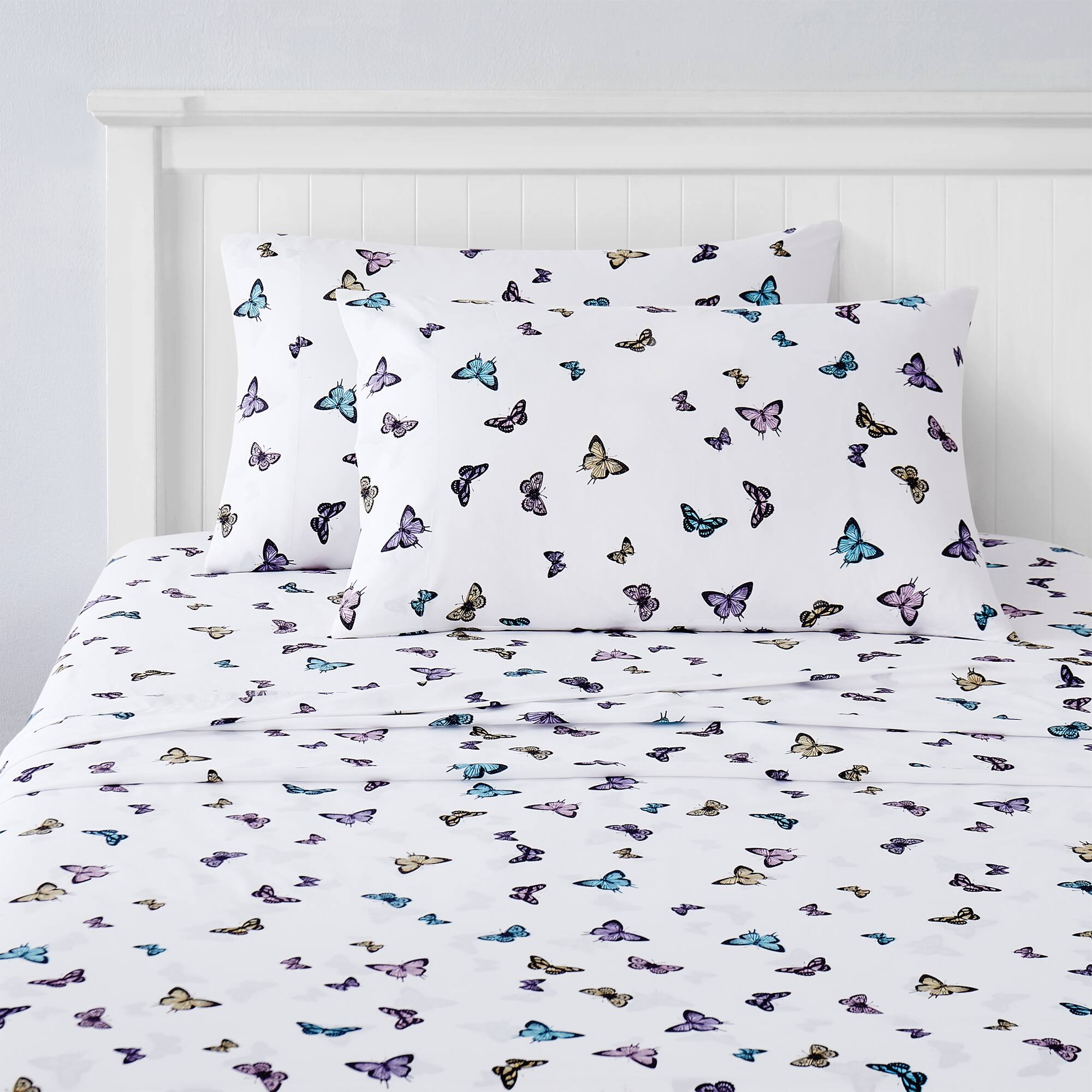 Left. Sweet Home Collection - Kids' Printed Classic & Bright Ultra Soft Microfiber Sheet Sets - Full - Butterflies.