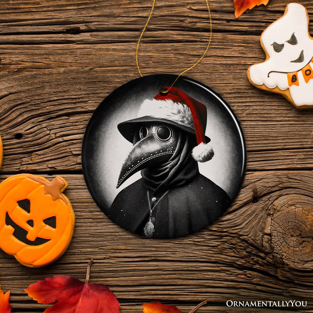 Back. OrnamentallyYou - Grim Plague Doctor With Santa Hat Ceramic Ornament Christmas Keepsake for Halloween Tree Circle - Multi-colored.