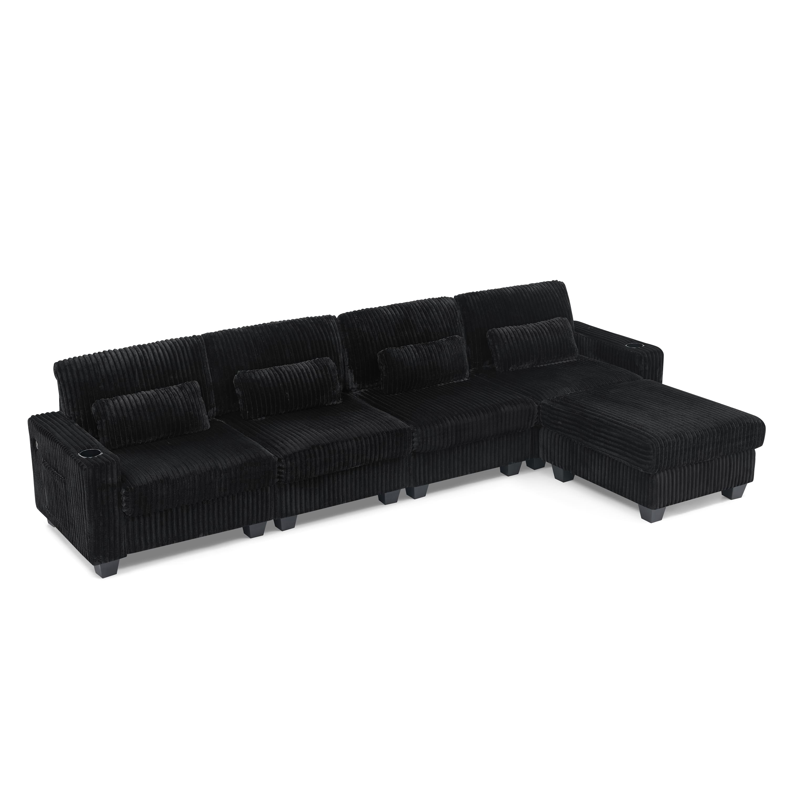 Whisen 4 Seater L Shaped Modular Corduroy Sectional Sofa with