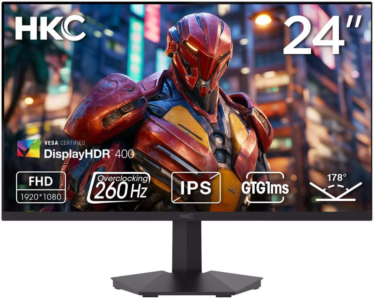 HKC - G24H3D 23.8" 260Hz FHD IPS Gaming Monitor, 1ms MPRT, HDR400, HDMI 2.0/DP 1.4, Adjustable, Black