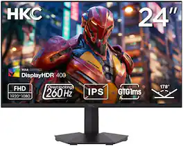 HKC - G24H3D 23.8" 260Hz FHD IPS Gaming Monitor, 1ms MPRT, HDR400, HDMI 2.0/DP 1.4, Adjustable, Black