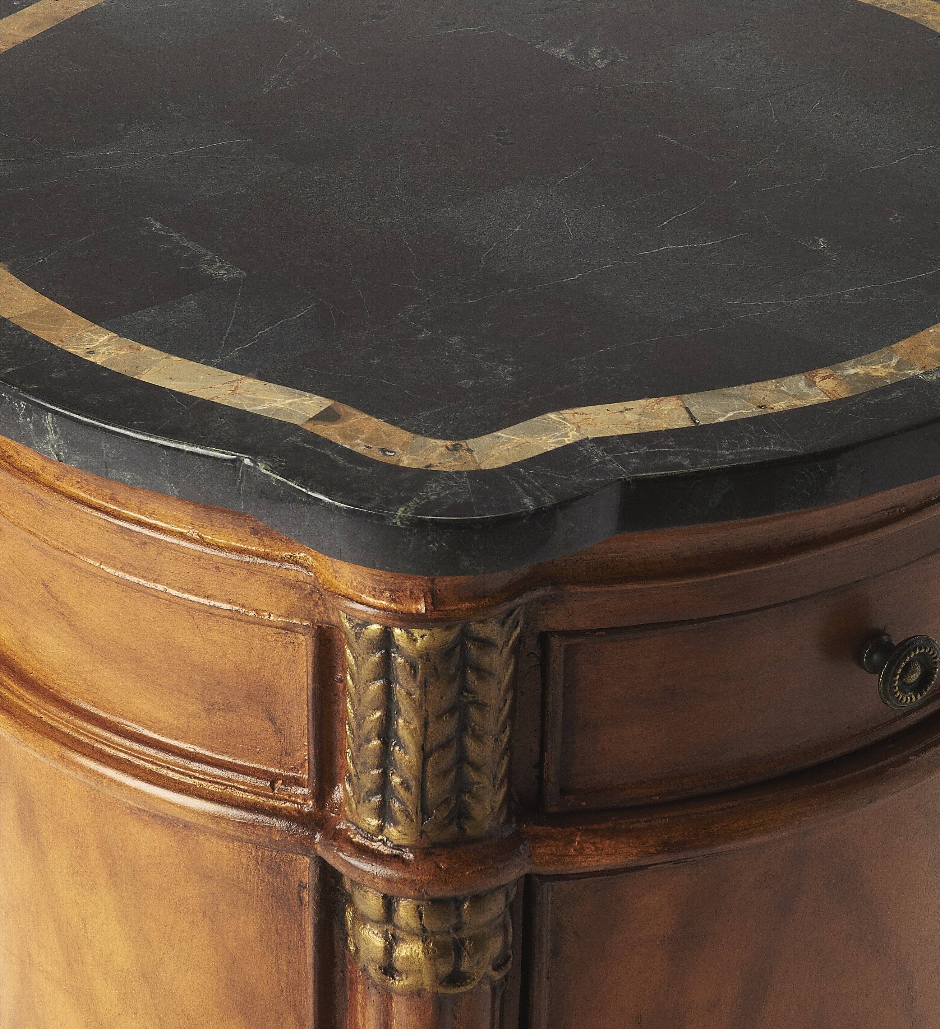 Alt View 2. Butler Specialty - Montero 20 in. W Round Fossil Stone and Wood 1 Drawer and 1 Door Drum Side Table - Multi-Color.