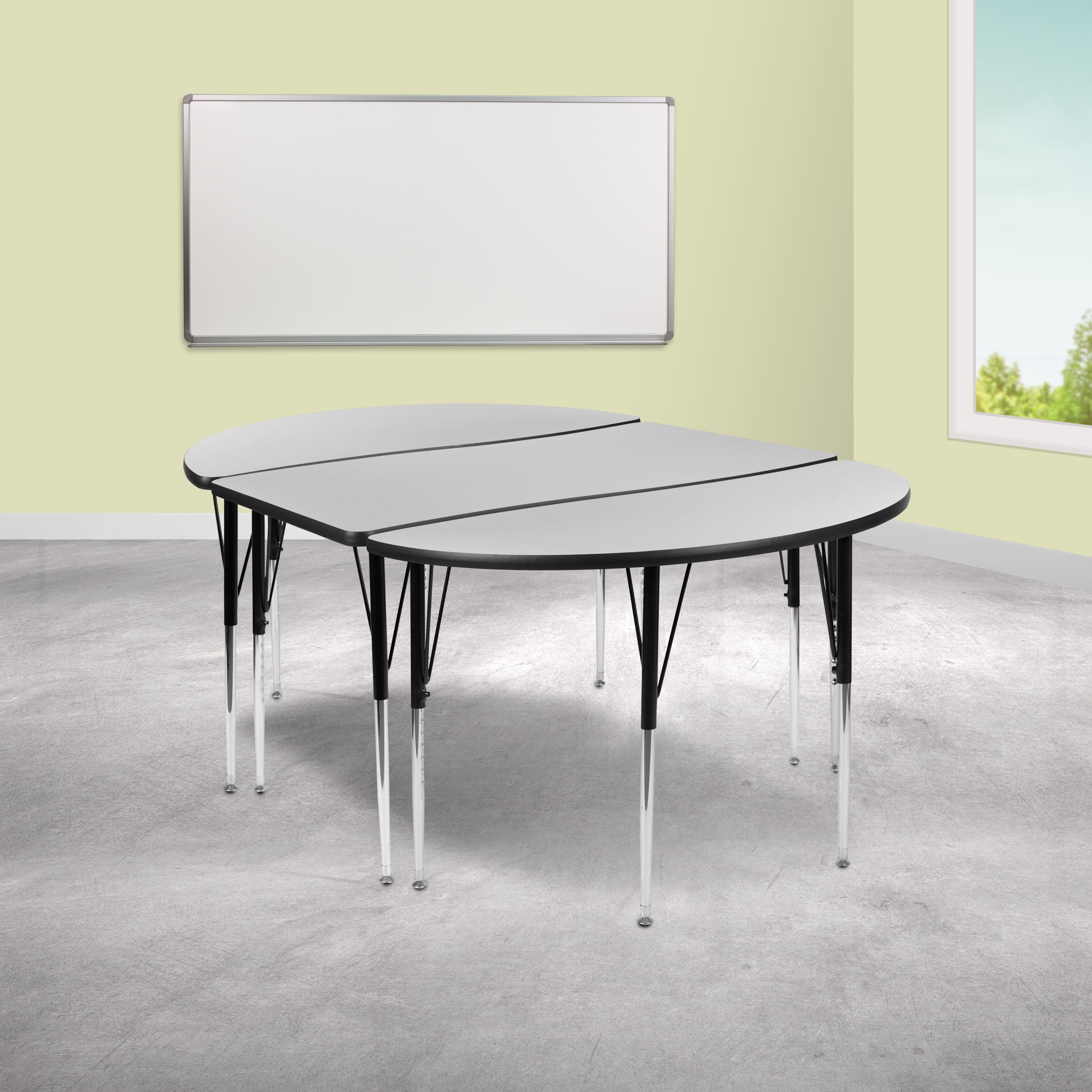 "Emma + Oliver - 3 Piece 76"" Oval Wave Collaborative Grey Adjustable Activity Table Set - Gray" price history on PriceWatchPro