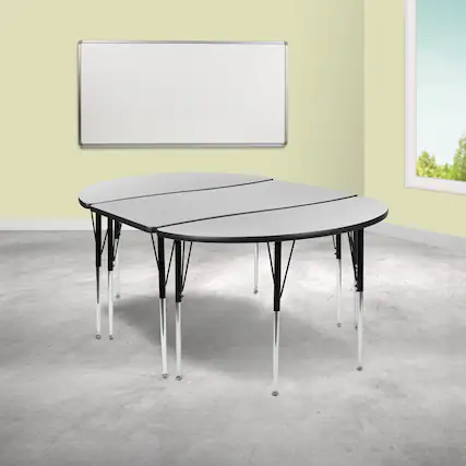 Front. Emma + Oliver - 3 Piece 76" Oval Wave Collaborative Grey Adjustable Activity Table Set - Grey.