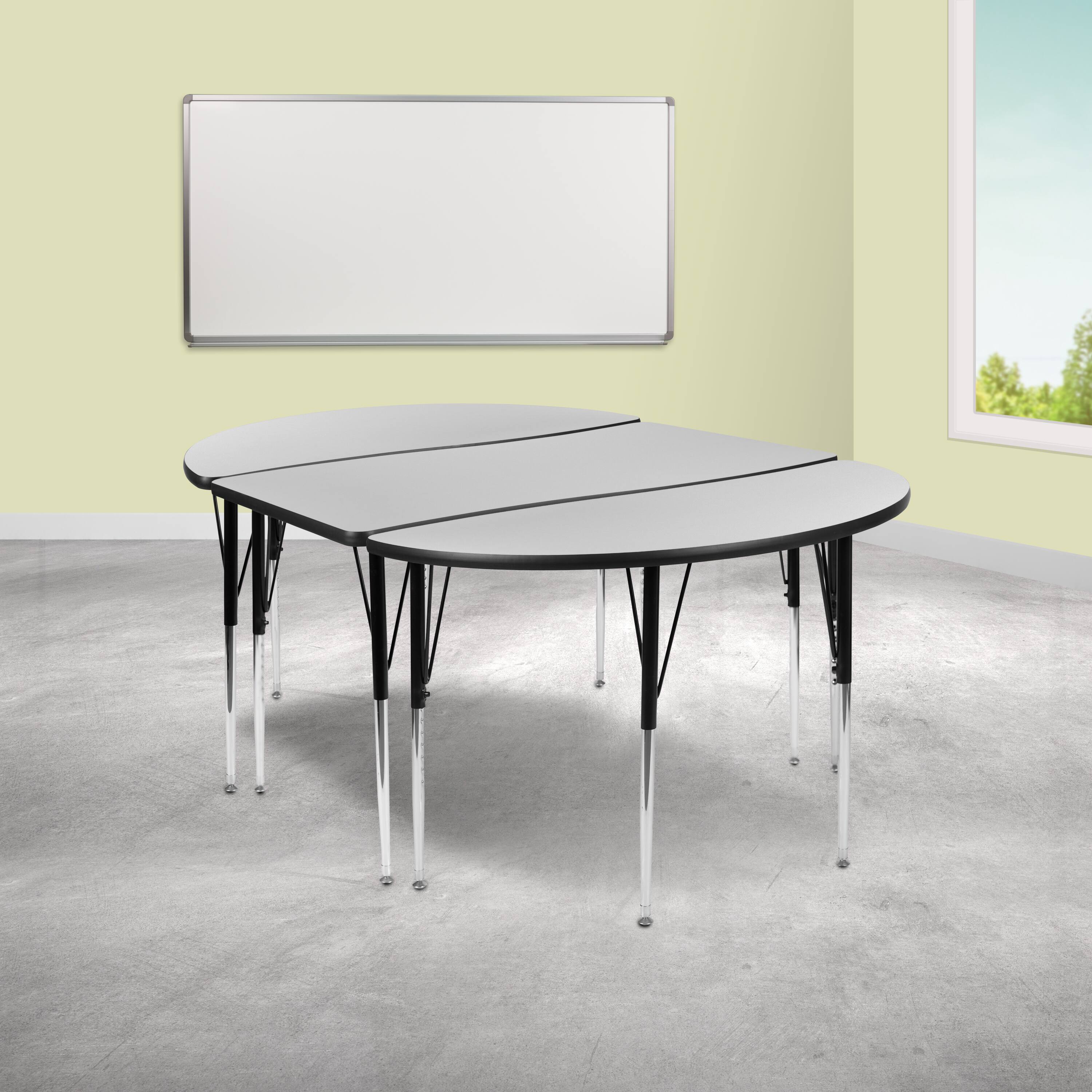 Front. Emma + Oliver - 3 Piece 76" Oval Wave Collaborative Grey Adjustable Activity Table Set - Grey.