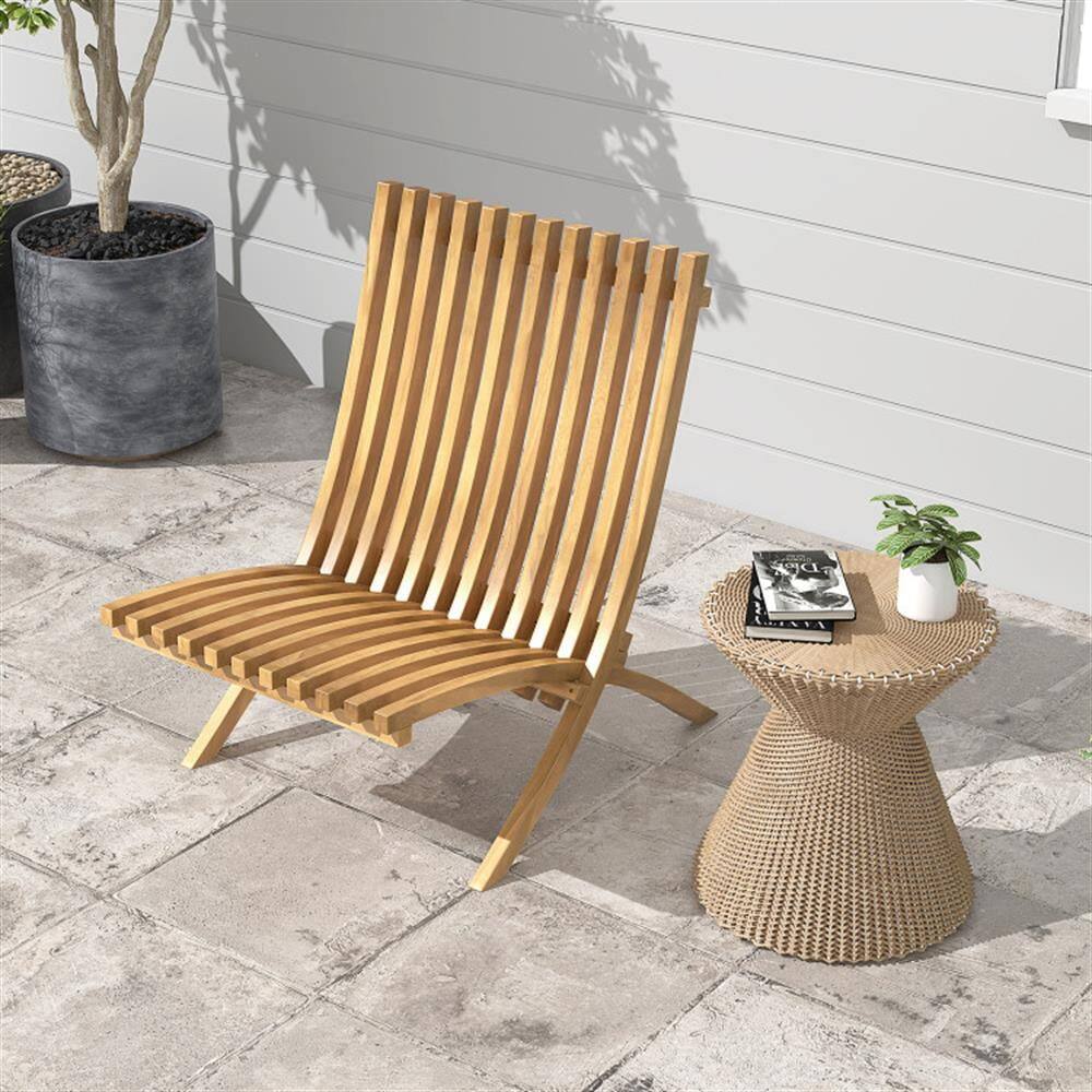 Alt View 1. Kadyn - Outdoor Dining Room Chairs, Patio Kitchen Chairs,Folding Teak Wood Outdoor Lounge Chair with Slatted Seat and Backrest - Beige.