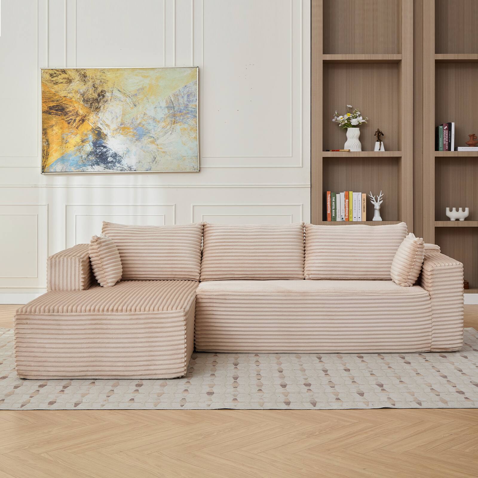 Left. Roomtec - Compression Sectional Couch with Comfy Chaise Boneless L Shape Sofa with Deep Seat Minimalist Modular Couches Sleeper - Pink.