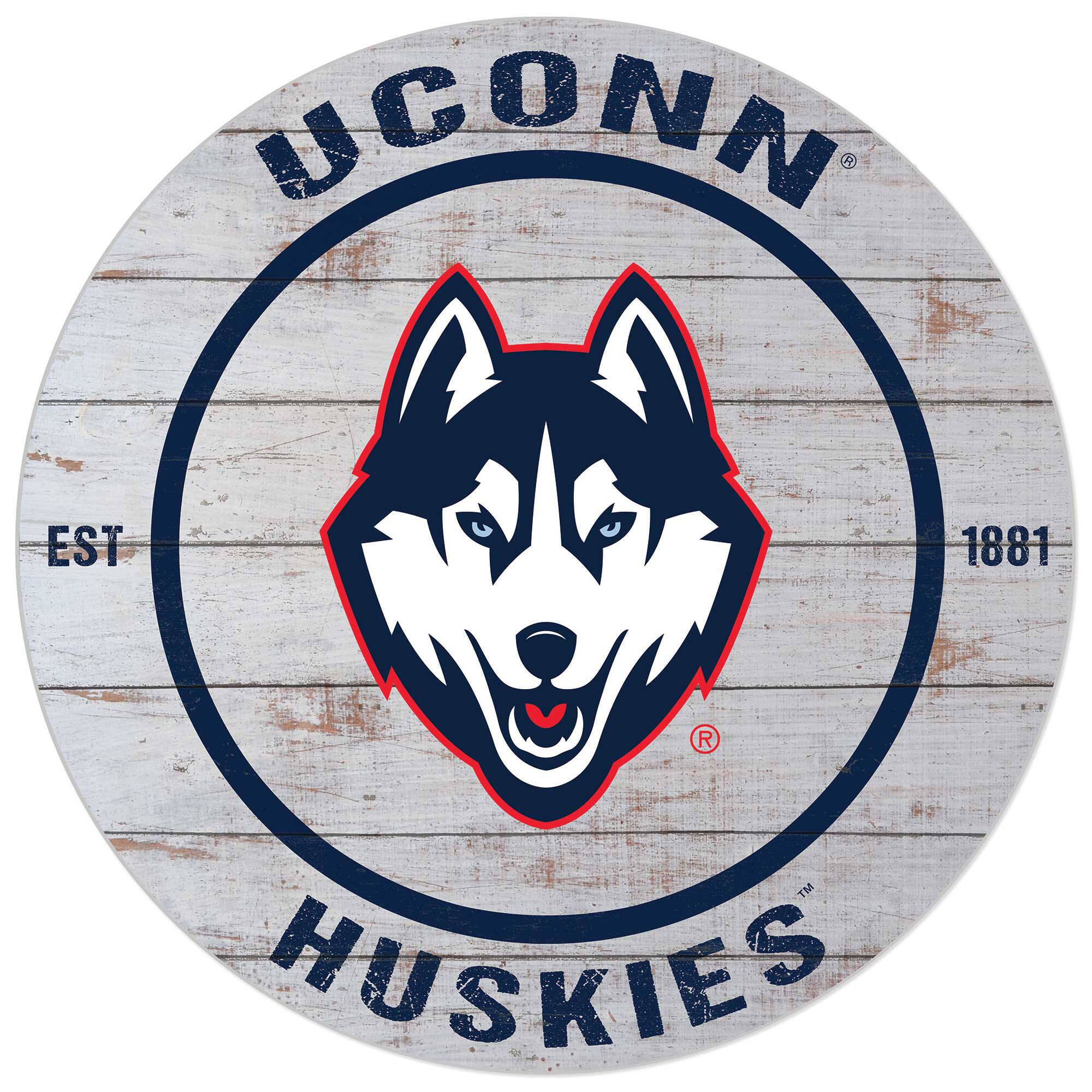 White UConn Huskies 20'' x 20'' Indoor/Outdoor Weathered Circle Sign
