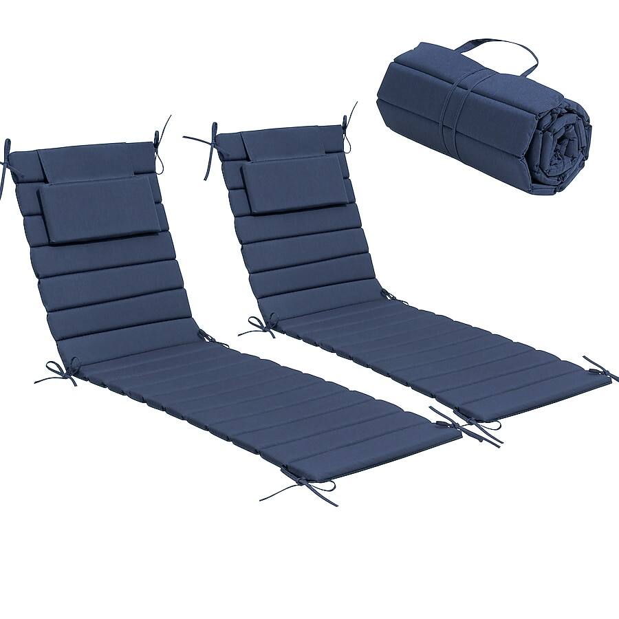 Front. Crestlive Products - Crestlive Products 2pc 72in Outdoor Foldable Water Resistant Chaise Lounge Chair Cushion with Ties Blue Patio cushion - Navy.