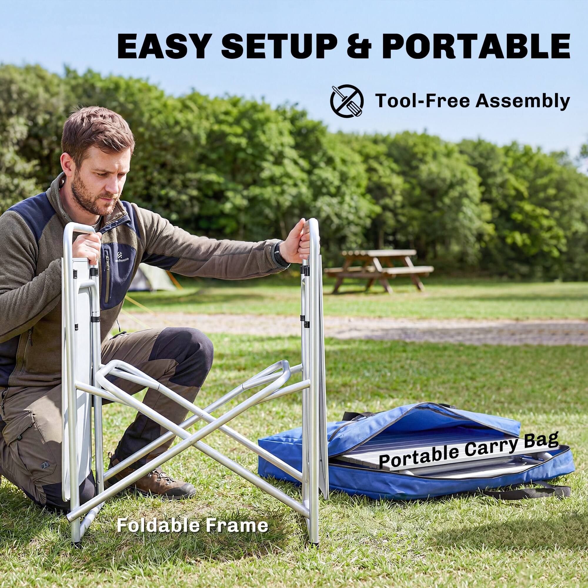 EASY SETUP & PORTABLE  
Tool-Free Assembly  
Foldable Frame  
Portable Carry Bag