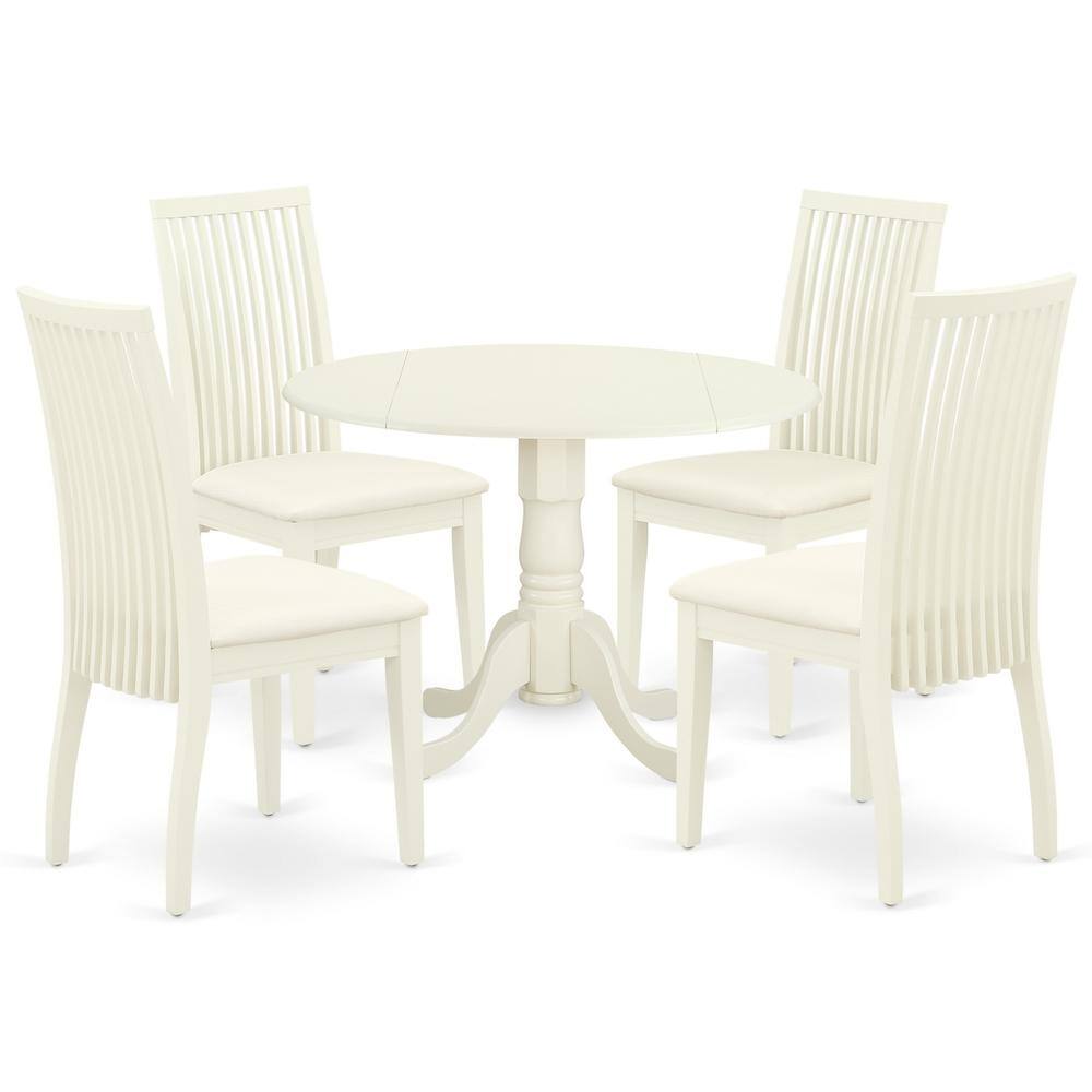 Back. East West Furniture - Dining Room Set Linen White - Brown.