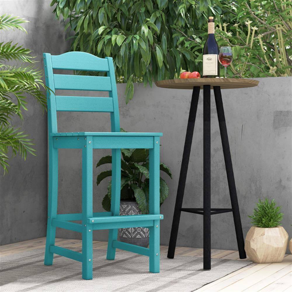 Alt View 4. Kadyn - Kitchen Counter Bar Chairs, Bar Stools,30 Inches Counter Height HDPE Bar Stool with Backrest and Footrest-Turquoise - Blue.