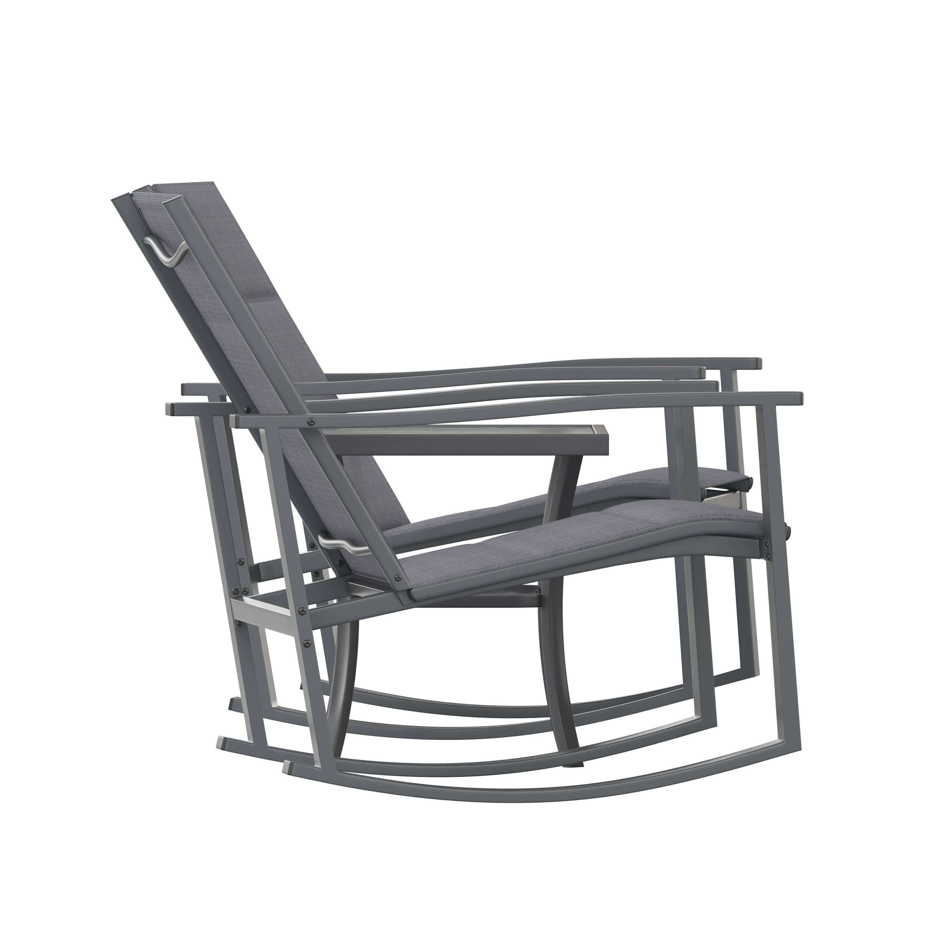 Alt View 9. Emma + Oliver - Braelin 3 Piece Outdoor Rocking Chair Patio Set with Flex Comfort Material and Metal Framed Glass Top Table - Black.