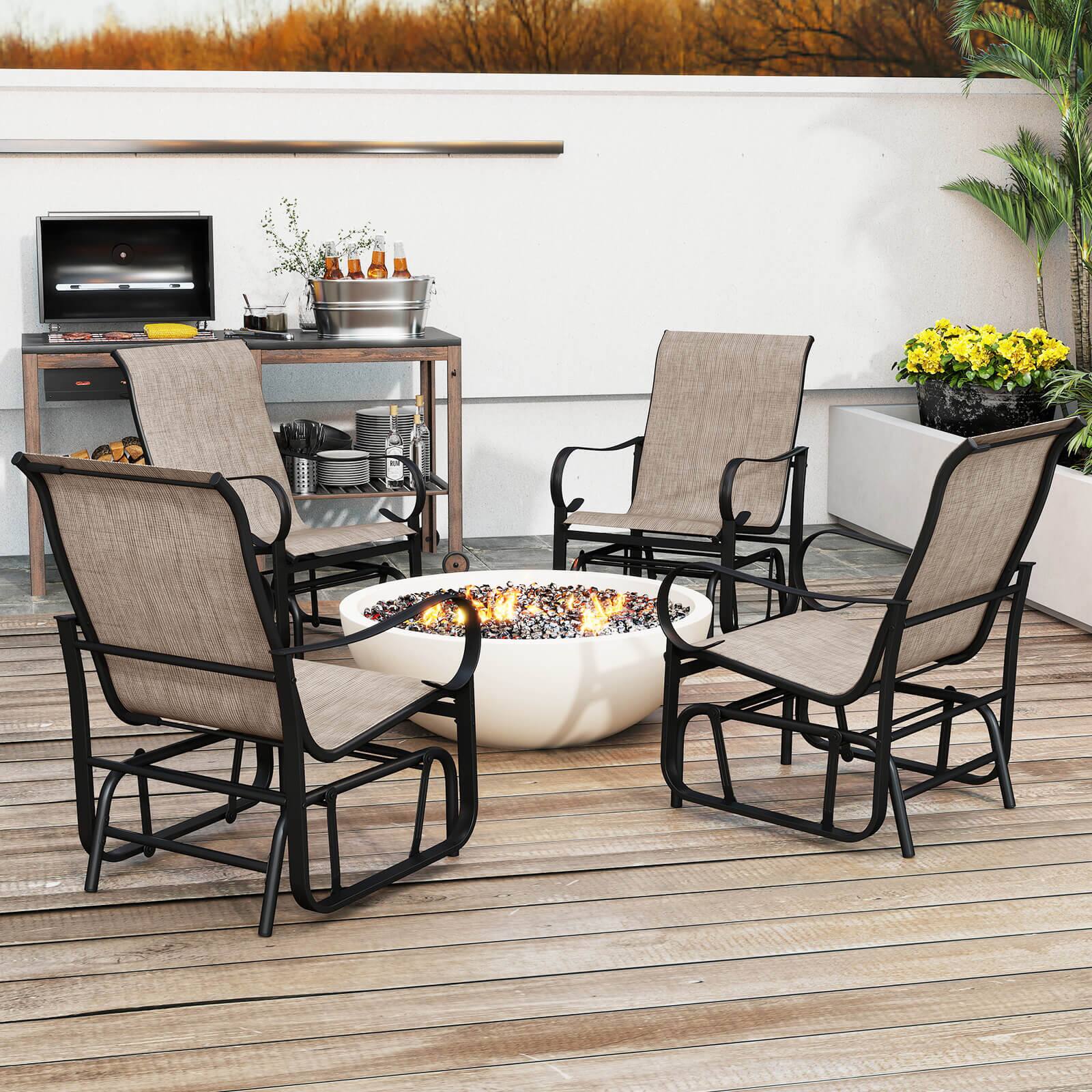 Alt View 3. Costway - Costway Outdoor Glider Chairs Set of 2 with High Backrest Mesh Fabric Metal Frame for Porch - Brown.