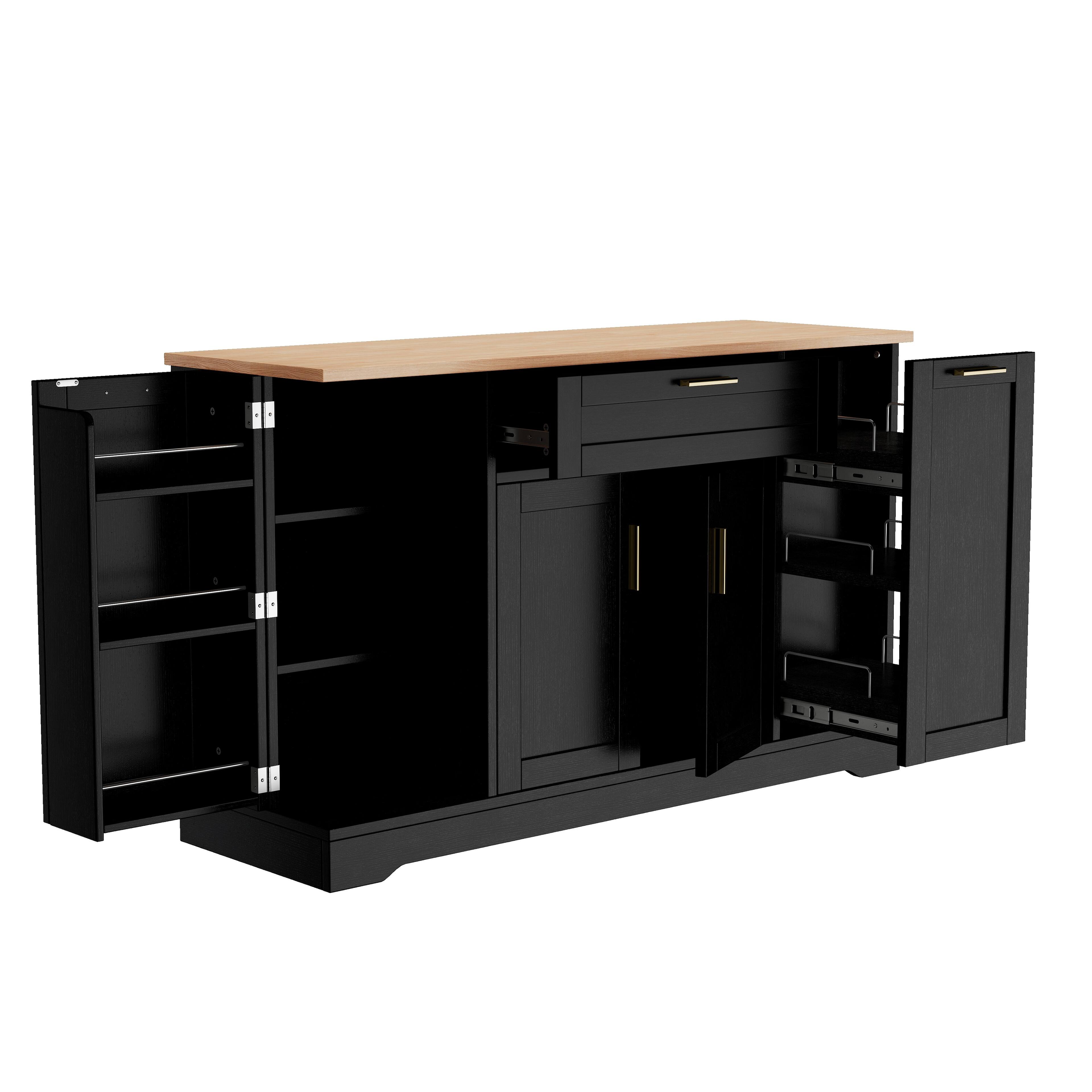 Alt View 2. Forest'nSky - Multi-Functional Kitchen Island, Extendable Dining Table with Storage Shelves & Pull-Out Rack, Black - Black.