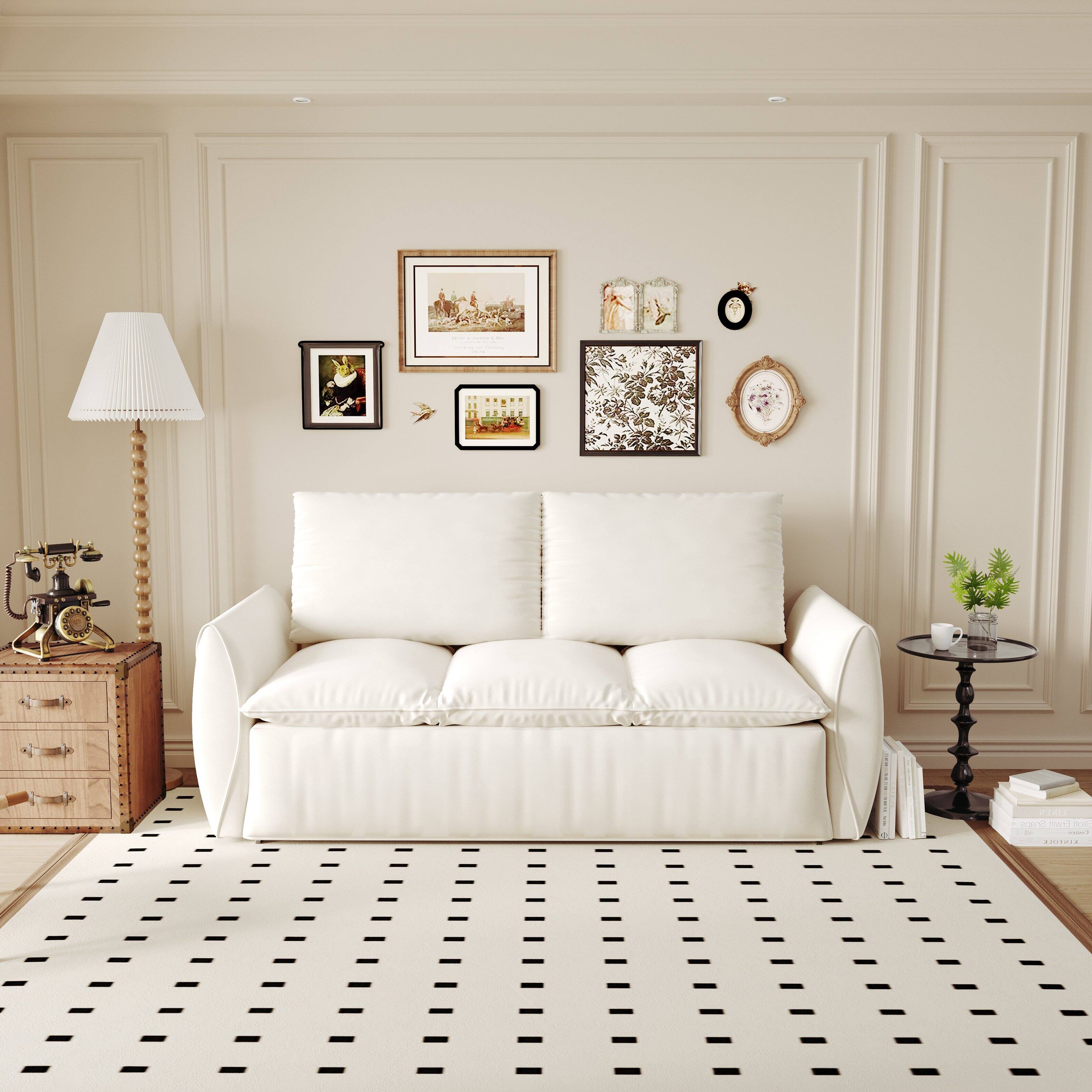 Alt View 1. Ecooso - 70.9" Pull Out Sofa Bed, 3-Seat Convertible Sleeper with 2-in-1 Pillow & Blanket Set, Multi-Functional Loveseat - Beige.