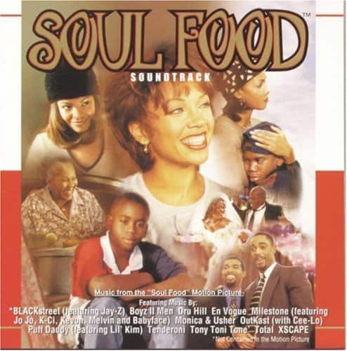 **Soul Food Soundtrack**

Music from the Soul Food Motion Picture Featuring Music By:

- BLACKstreet (featuring Jay-Z)
- Boyz II Men
- Dru Hill
- En Vogue
- Milestone (featuring Jo Jo, K-Ci, Kevou Melvin and Babyface)
- Monica & Usher
- OutKast (with Cee-Lo)
- Puff Daddy (featuring Lil Kim)
- Tenderoni
- Tony Toni Tone
- Total
- XSCAPE

*Not Containing the Motion Picture