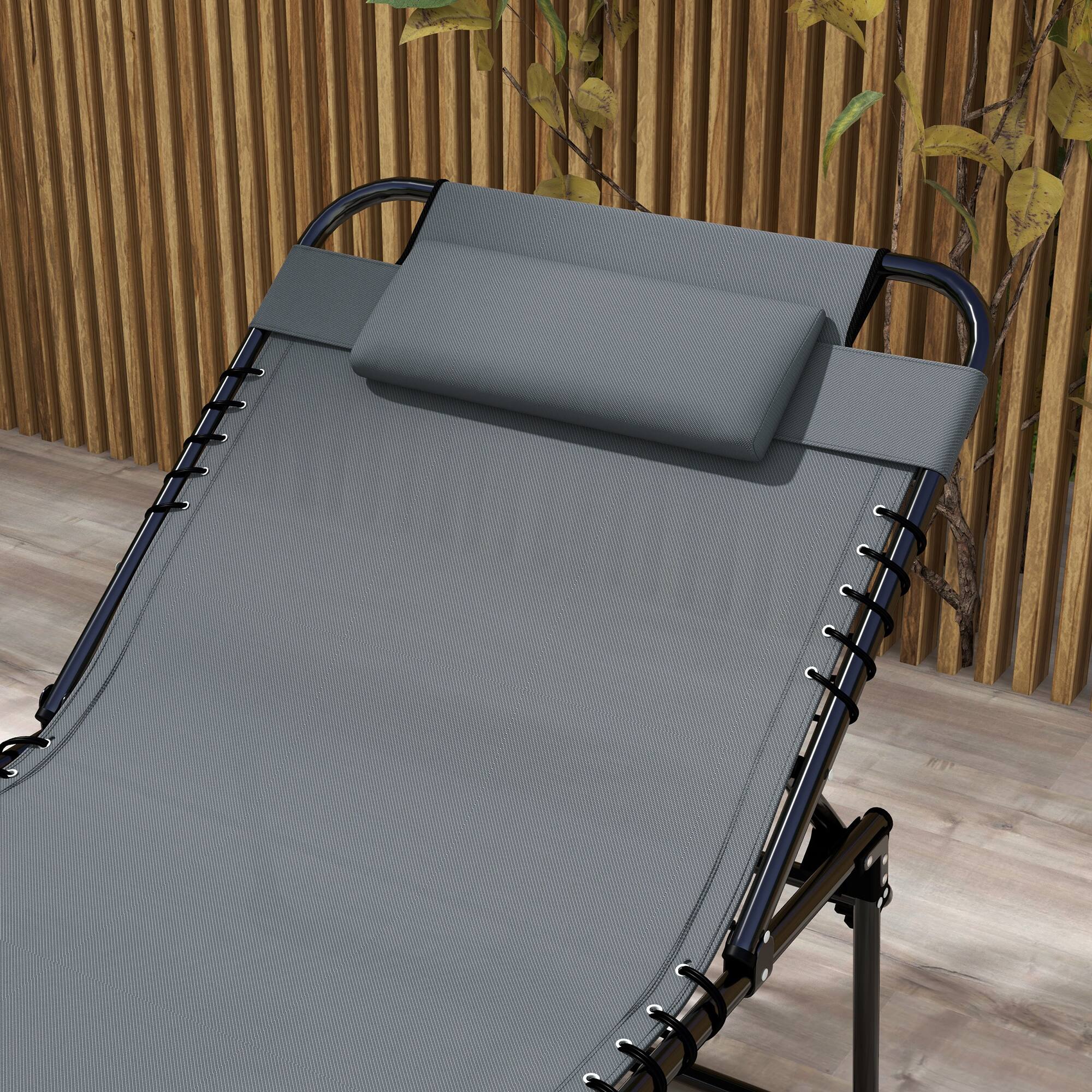 Alt View 7. Outsunny - 2 Piece Folding Chaise Lounge with 5-level Reclining Back, Tanning Chair with Face Hole, Outdoor Lounge Chair - Gray.