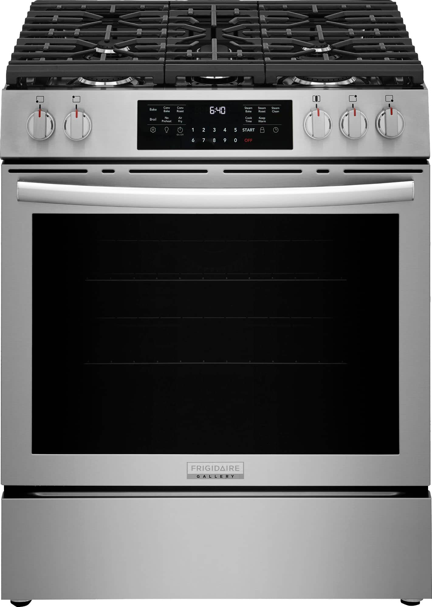 Frigidaire - Gallery 5.1 Cu. Ft. Slide-in Gas Total Convection Range with Air Fry and Steam Clean - Stainless Steel - Front_Zoom