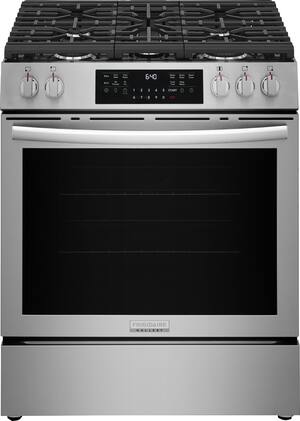 Frigidaire - Gallery 30 in. Wide 5 burners 5.1 Cu. Ft. Slide-in Gas Total Convection Range with Air Fry and Steam Clean - Stainless Steel