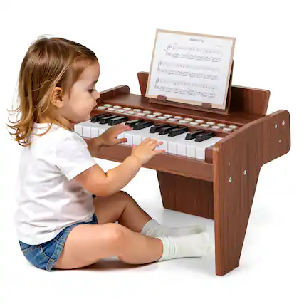 Front. Costway - Costway 25 Keys Digital Piano with Music Stand,Teaching Mode,Lighted Keys, Adjustable Speed - Brown.