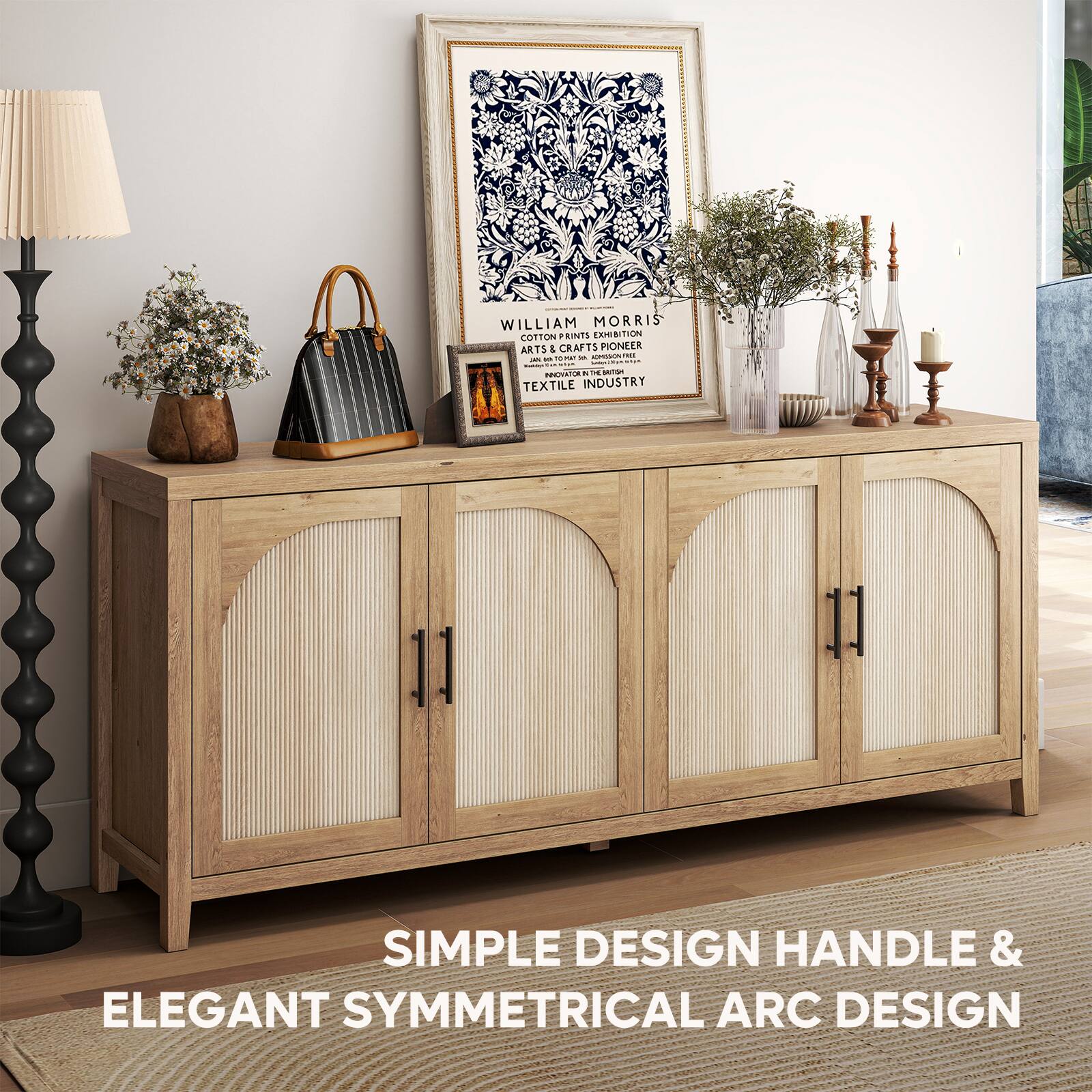 WILLIAM MORRIS COTTON PRINTS EXHIBITION  
ARTS & CRAFTS PIONEER  
TEXTILE INDUSTRY  

SIMPLE DESIGN HANDLE & ELEGANT SYMMETRICAL ARC DESIGN