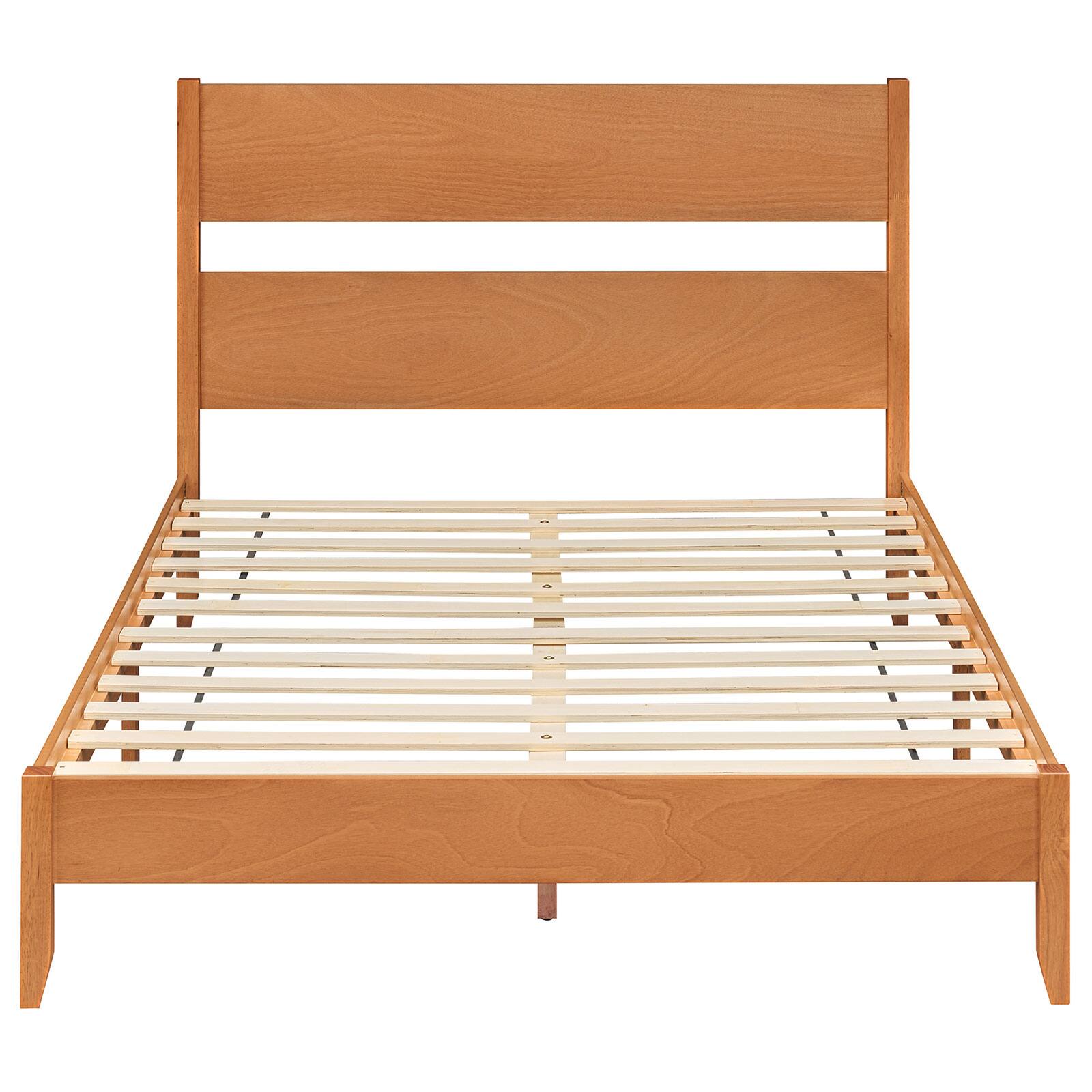 Alt View 1. Costway - Costway Queen Bed Frame with Headboard, Solid Wood Legs, 12 Slats, No Box Spring Needed - Warm Brown.